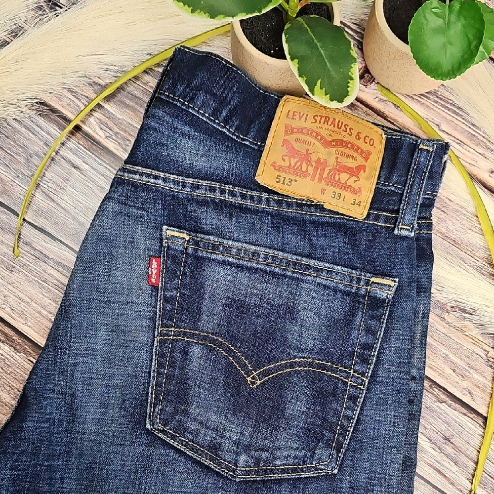 LEVI'S 513 SLIM-STRAIGHT DENIM BLUE JEANS 33×34